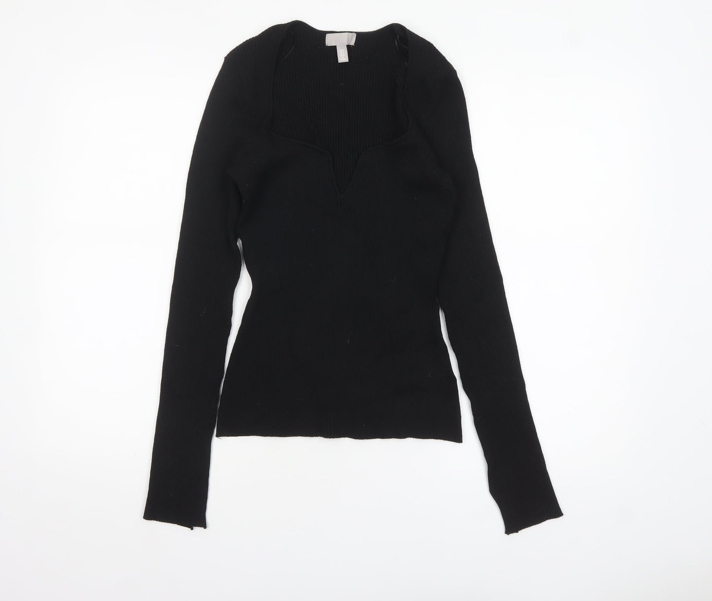 H&M Women's Black V-Neck Slim Fit Long Sleeve Pullover Jumper Size 12