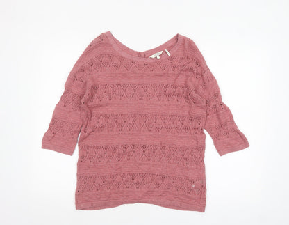 FatFace Women’s Pink Open Knit 3/4 Sleeve Cotton Cardigan Size 8
