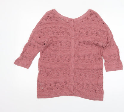 FatFace Women’s Pink Open Knit 3/4 Sleeve Cotton Cardigan Size 8