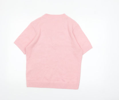 Damart Women Pink M Henley V-Neck Short Sleeve Acrylic Jumper