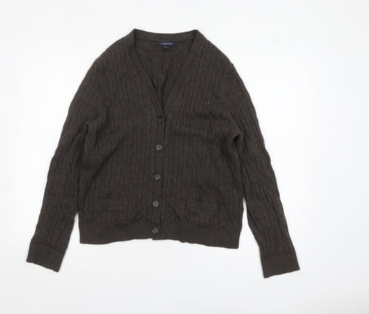 Lands' End Women's Brown Wool Cable-Knit Cardigan L