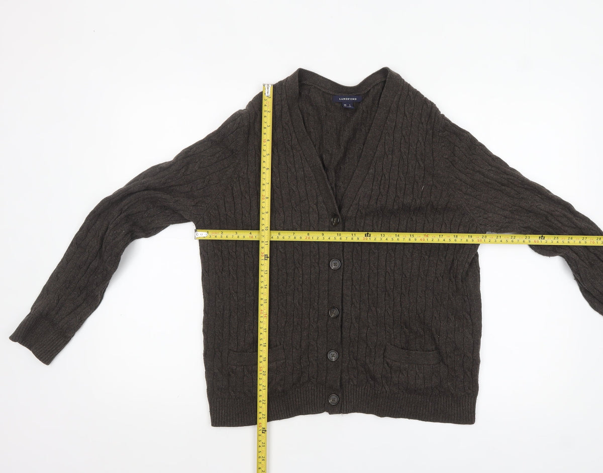 Lands' End Women's Brown Wool Cable-Knit Cardigan L