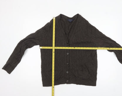 Lands' End Women's Brown Wool Cable-Knit Cardigan L