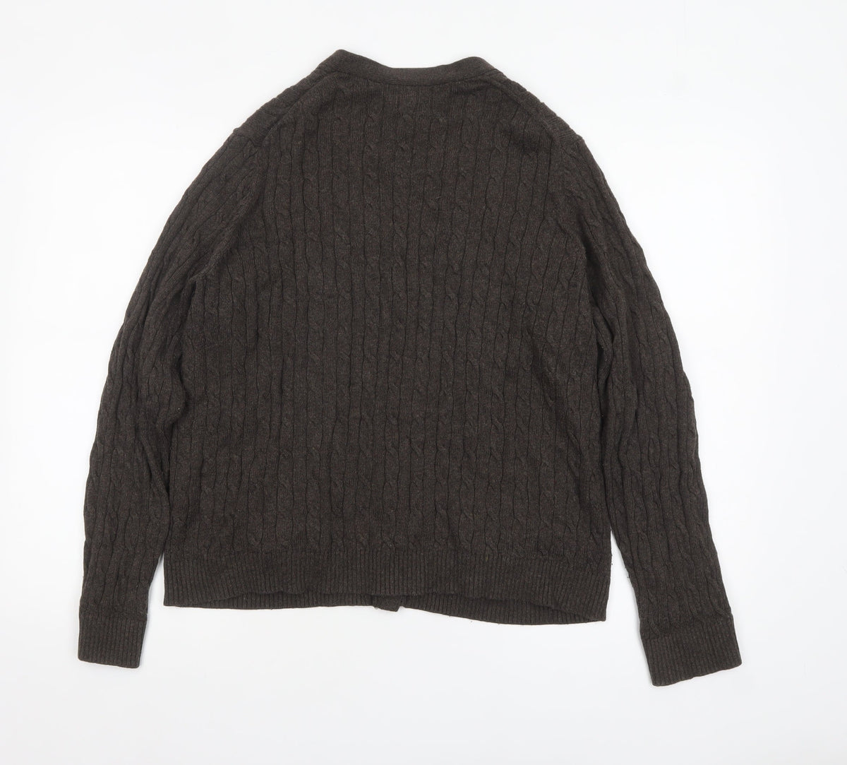 Lands' End Women's Brown Wool Cable-Knit Cardigan L