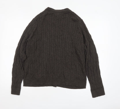 Lands' End Women's Brown Wool Cable-Knit Cardigan L