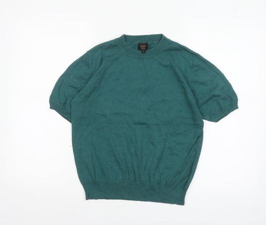 Pop England Women's Green Short Sleeve Crew Neck Cotton Pullover Jumper Size 4