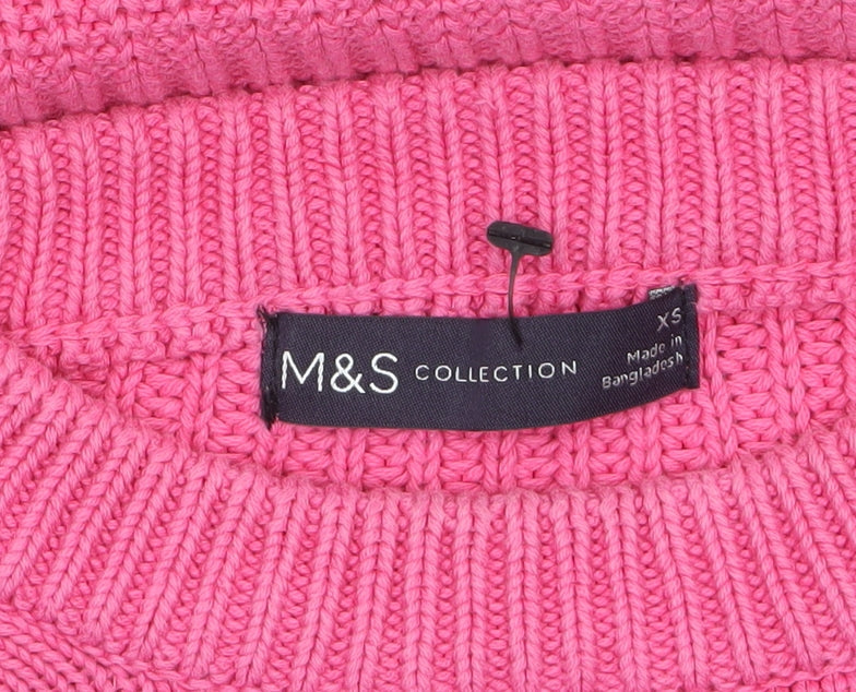 Marks and Spencer Women's Pink Cotton Crew Neck Jumper XS