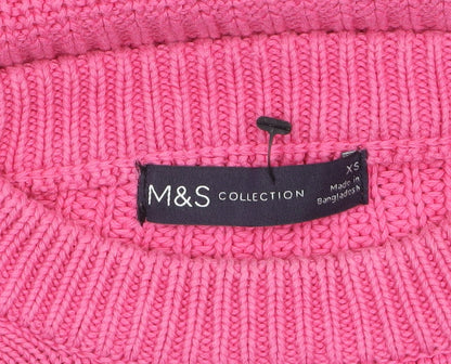 Marks and Spencer Women's Pink Cotton Crew Neck Jumper XS