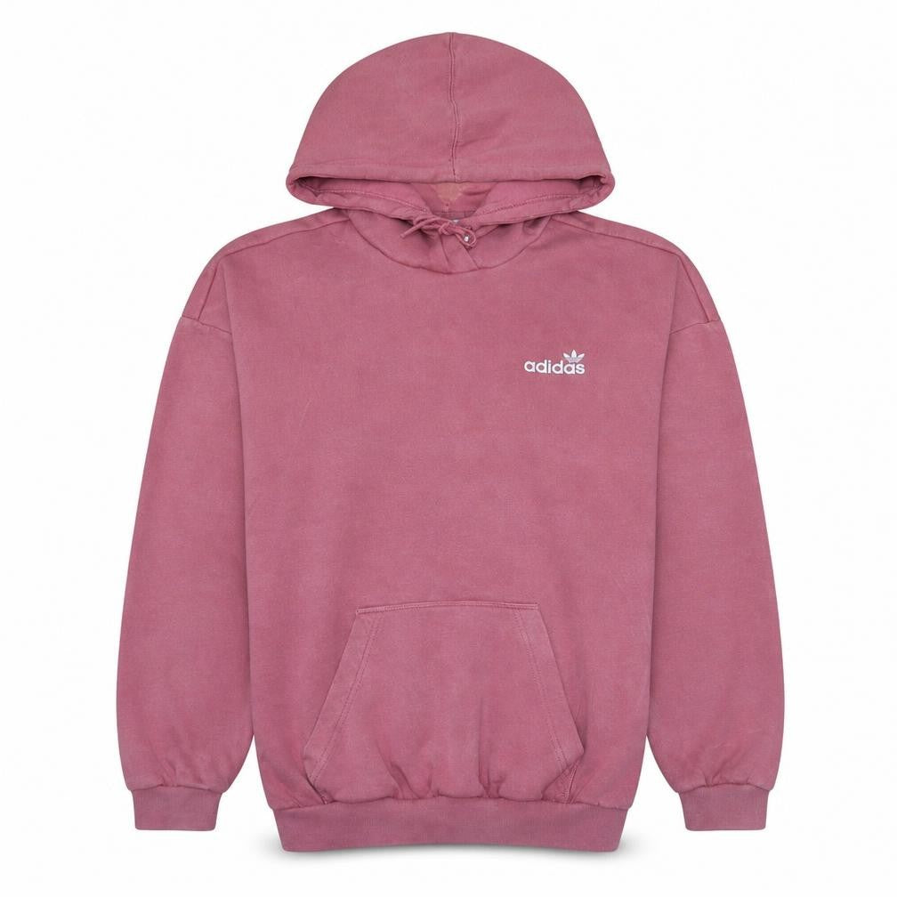 Front view of Adidas women’s pink pullover hoodie xs cotton casual logo sweatshirt