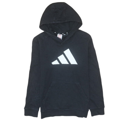 Adidas Boys Black Hoodie Pullover Fleece Size 164 Regular Fit