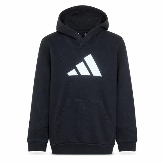 Front view of Adidas boys’ black hoodie pullover fleece, size 164, regular fit