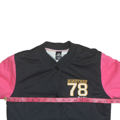 GO SPORT Girls Black Pink Varsity Jacket 14 Years Cotton Blend Lined