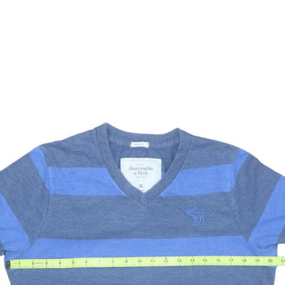 Abercrombie & Fitch Men's Blue Striped V-Neck T-Shirt XL Regular Fit