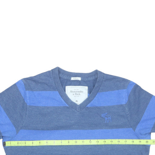 Abercrombie & Fitch Men's Blue Striped V-Neck T-Shirt XL Regular Fit