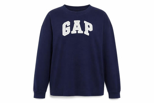Gap Women Navy Blue Tall Sweatshirt L Logo Crew Neck Casual