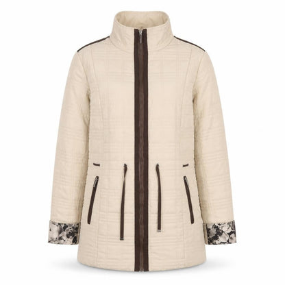 JBC Collection Women Beige Quilted Mid-Length Jacket Size 12 Polyester Zip Padded