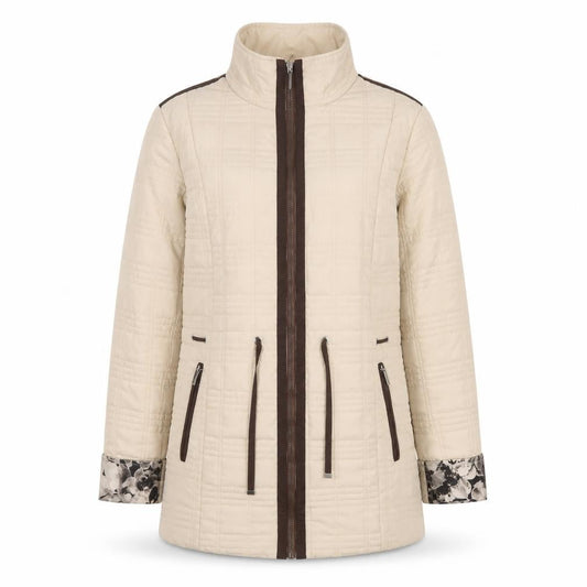JBC Collection Women Beige Quilted Mid-Length Jacket Size 12 Polyester Zip Padded