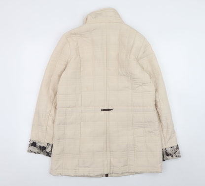 JBC Collection Women Beige Quilted Mid-Length Jacket Size 12 Polyester Zip Padded