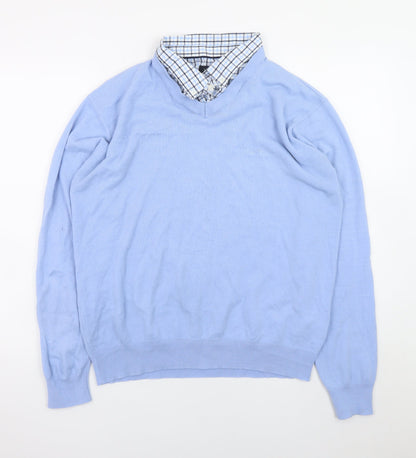 Pierre Cardin Men Blue XL V-Neck Acrylic Pullover Jumper
