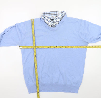 Pierre Cardin Men Blue XL V-Neck Acrylic Pullover Jumper