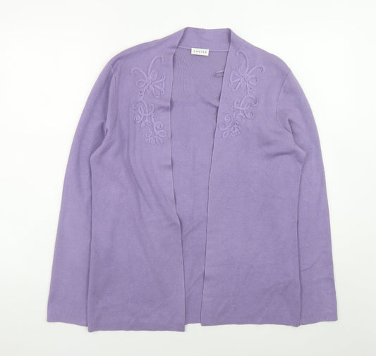 Eastex Womens Purple Embroidered Knit Open Cardigan Size 12