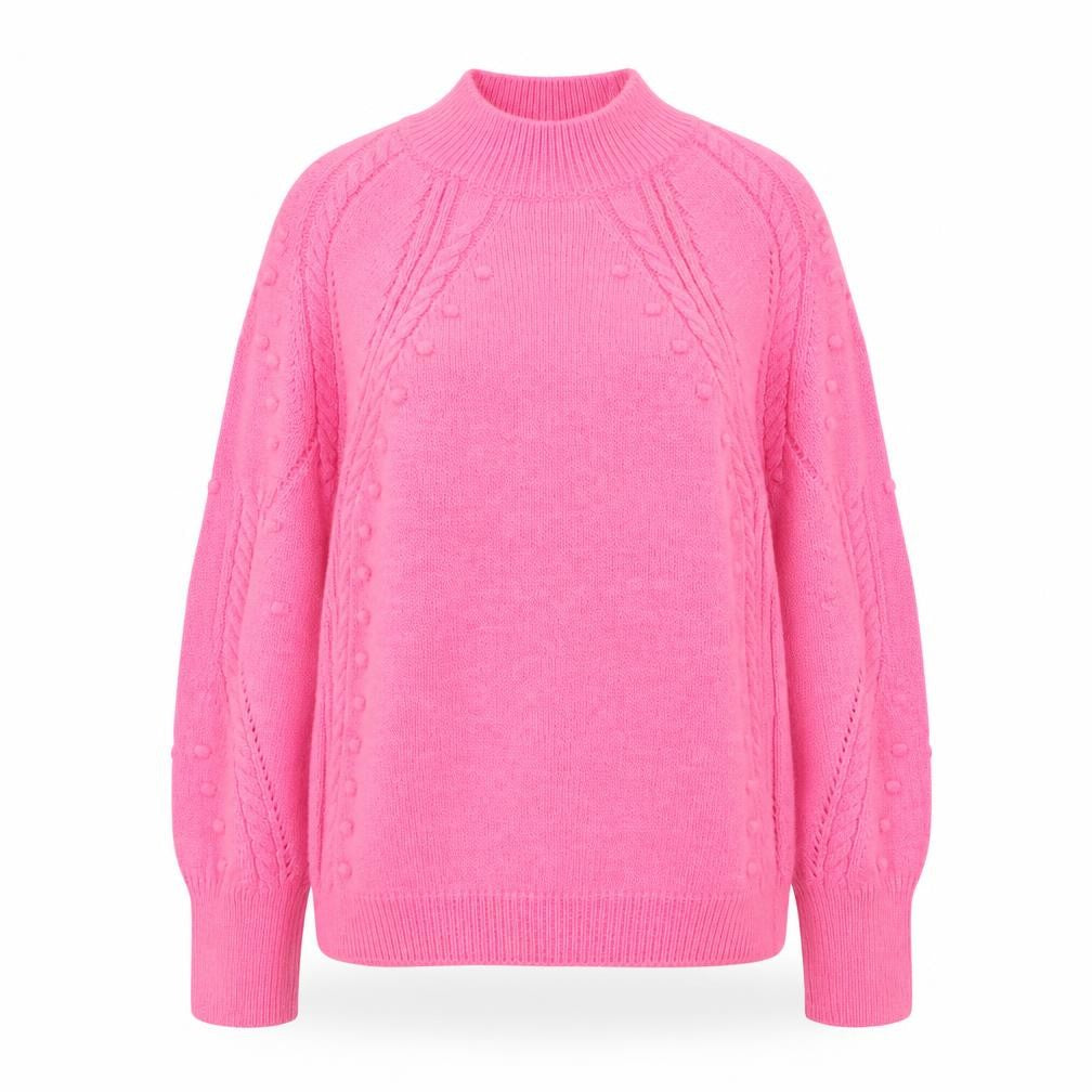 Marks and Spencer Women's Pink Mock Neck Cable-Knit Jumper Size S