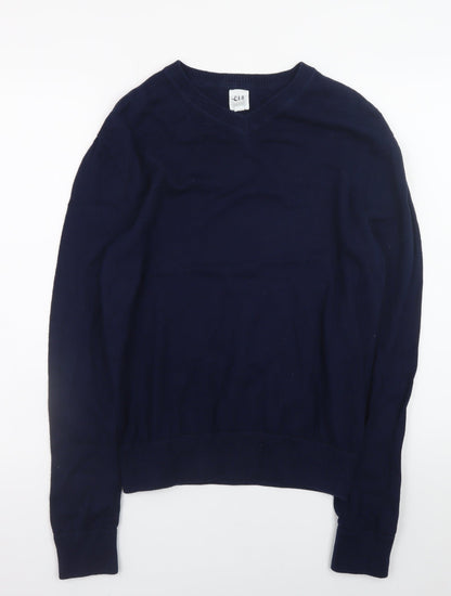Gap Men's Blue XS V-Neck Cotton Pullover Jumper