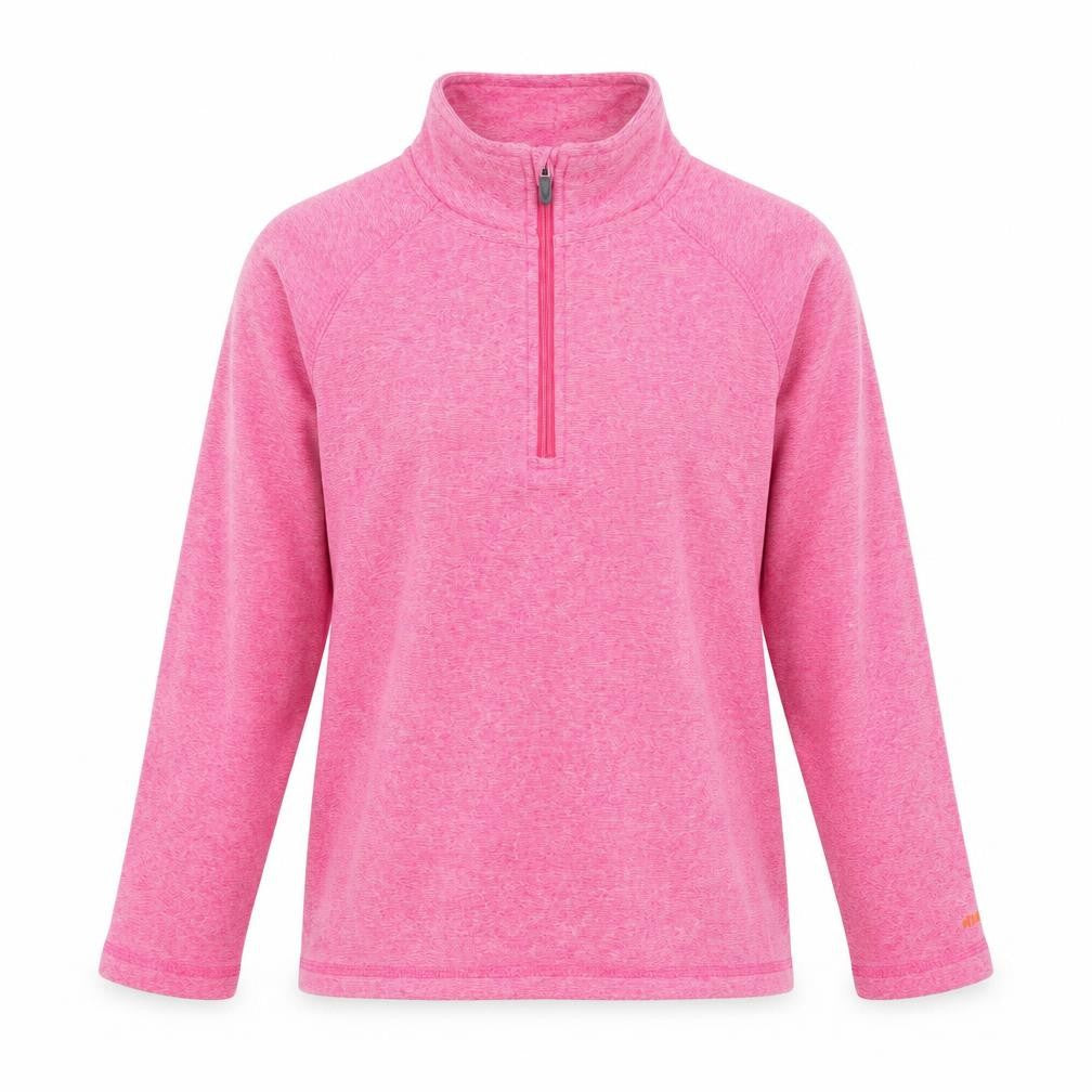 Front view of Trespass girls’ pink 1/2 zip pullover fleece sweatshirt 9-10 years
