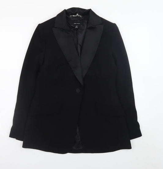 Karen Millen Women's Black Size 10 Classic Satin Lapel Blazer Jacket