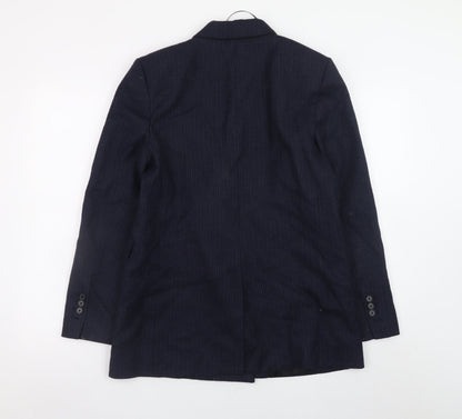 Zara Women Navy Pinstripe Double-Breasted Blazer M Wool Blend