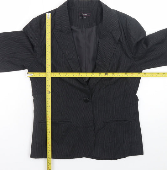 Therapy Womens Black Pinstripe Blazer Size 10 Classic Formal Jacket