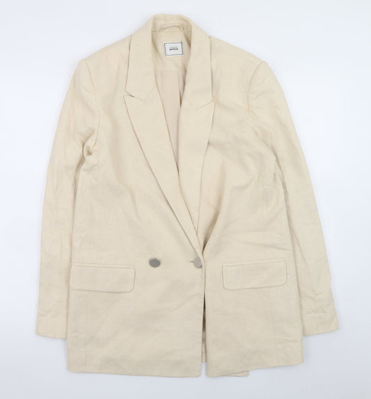 Pimkie Women Beige Linen Blend Double Breasted Blazer Size S