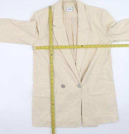 Pimkie Women Beige Linen Blend Double Breasted Blazer Size S