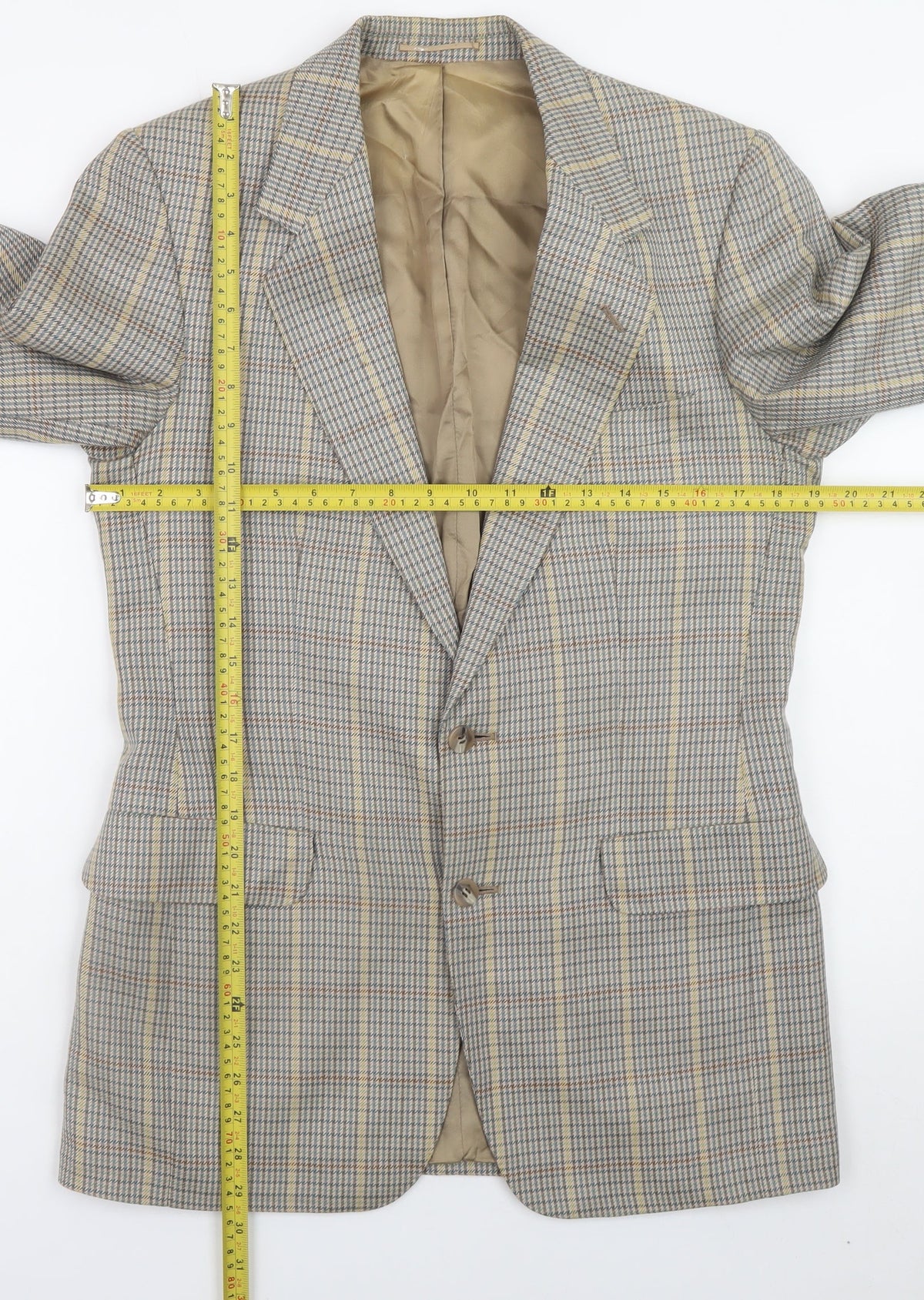 Magee Mens Brown Check Wool Tweed Blazer Jacket 38R Classic Lined