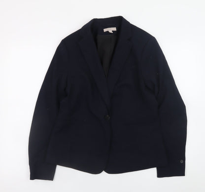 H&M Women Blue Classic Blazer Size 14 Lined Buttoned Jacket