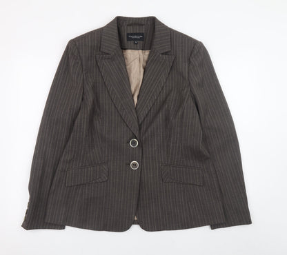 Debenhams Women Brown Pinstripe Blazer Size 16 Single Breasted Lined