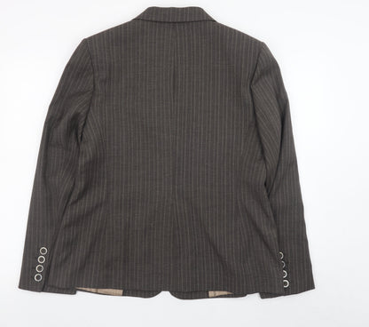 Debenhams Women Brown Pinstripe Blazer Size 16 Single Breasted Lined