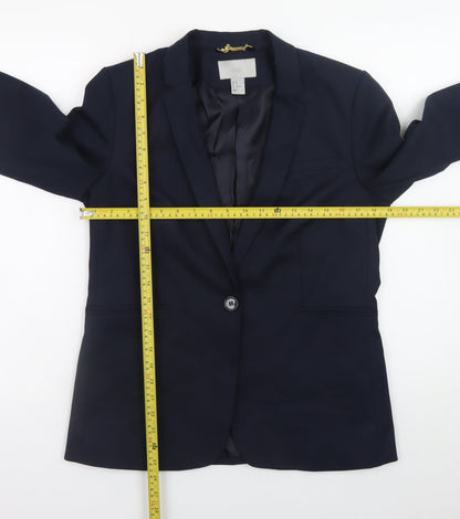 H&M Women's Navy Blue Blazer Jacket Size 12 Classic Single Breasted