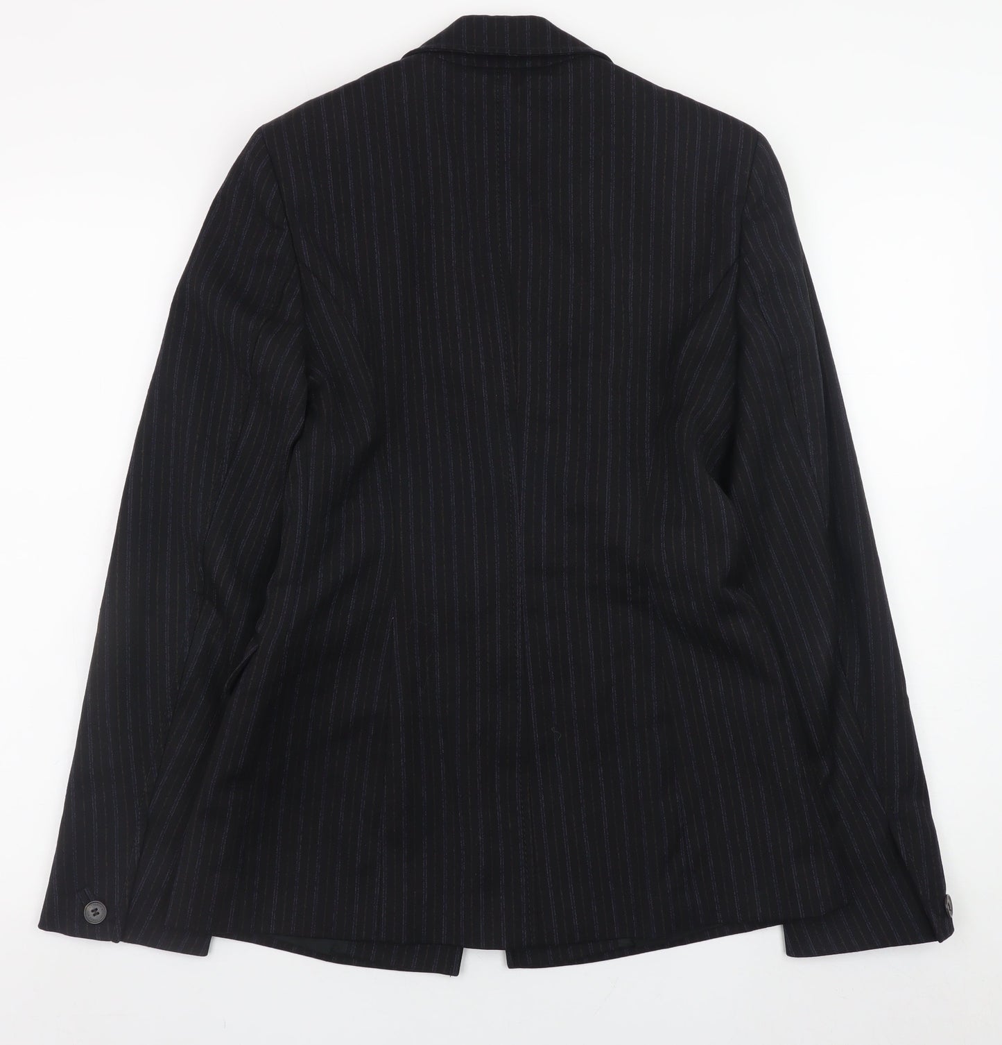 Karen Millen Women Black Pinstripe Wool Blend Blazer UK 10 Slim Fit