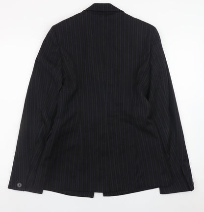 Karen Millen Women Black Pinstripe Wool Blend Blazer UK 10 Slim Fit