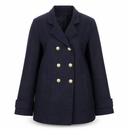 Zara Women's Blue Pea Coat Size 8 Double-Breasted Cotton Blend