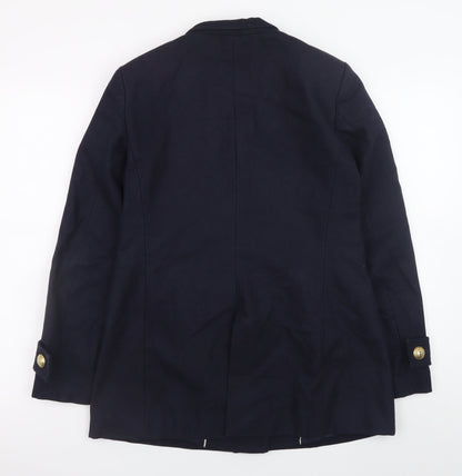 Zara Women's Blue Pea Coat Size 8 Double-Breasted Cotton Blend