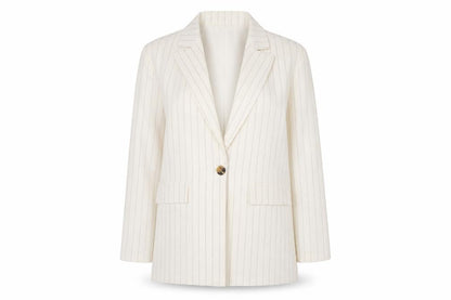 Boohoo Women’s Ivory Pinstripe Blazer UK 10 Single-Breasted Jacket
