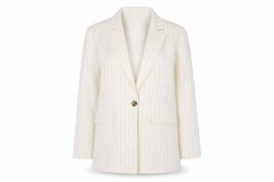 Boohoo Women’s Ivory Pinstripe Blazer UK 10 Single-Breasted Jacket