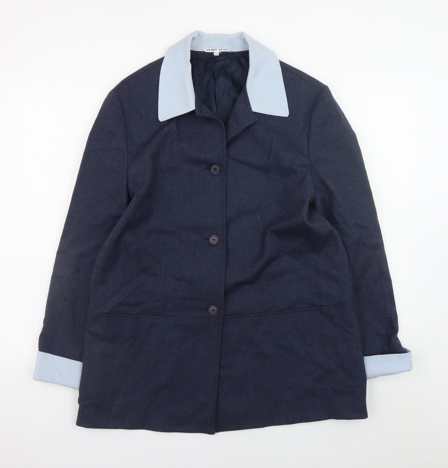 Womens UK Size 12 Penny Plain Blue Overcoat