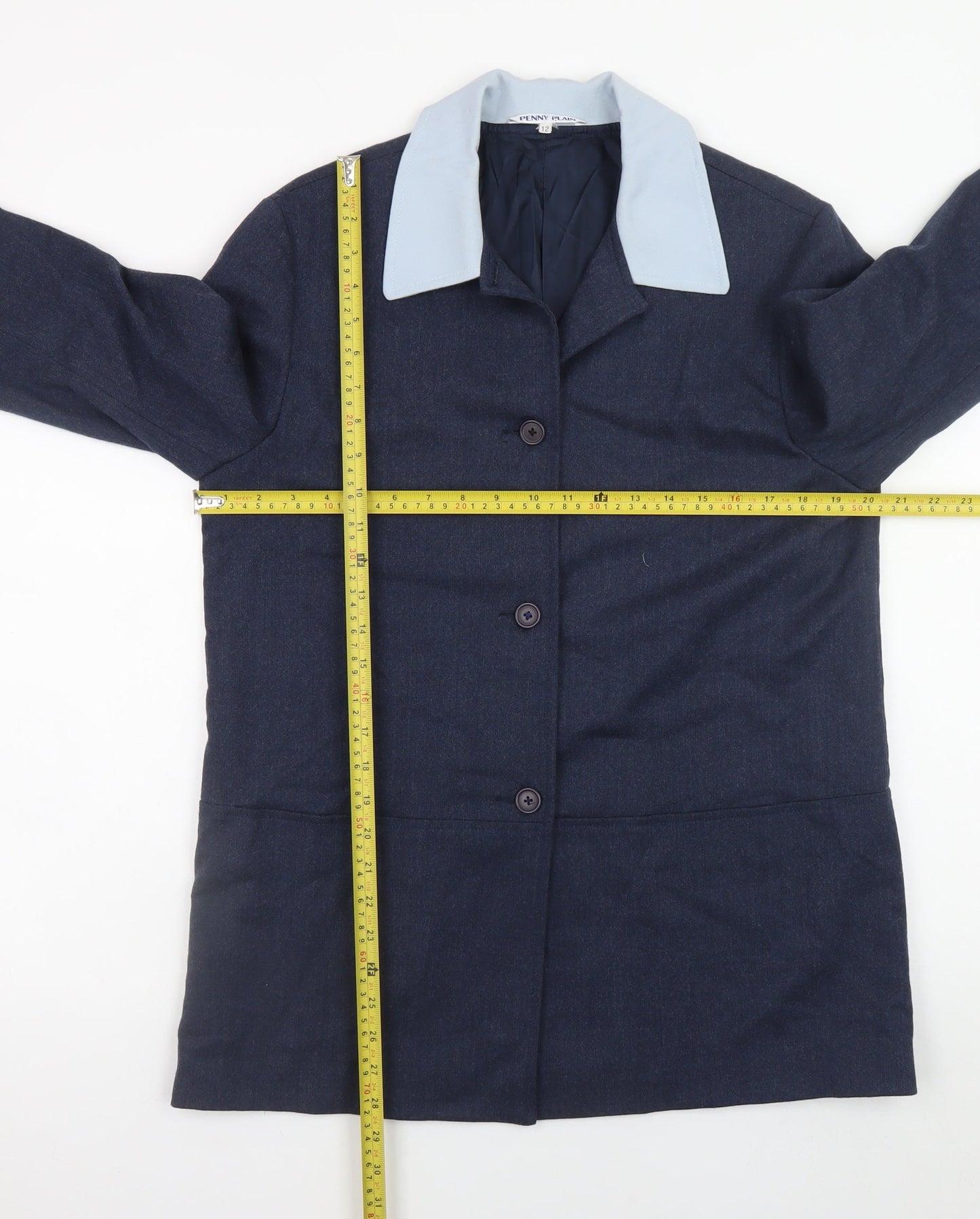Womens UK Size 12 Penny Plain Blue Overcoat