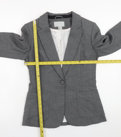 H&M Womens Grey Slim Fit Blazer Jacket Size 8