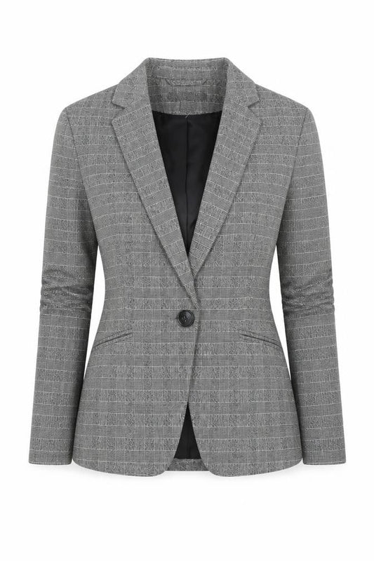 H&M Women Grey Check Slim Fit Blazer Size 4 Classic Workwear