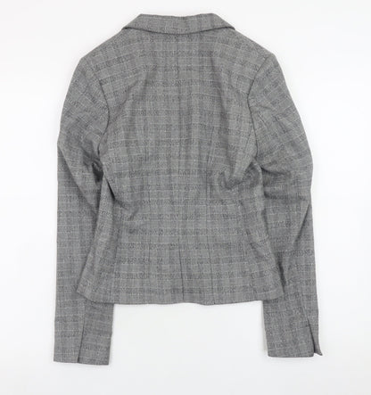 H&M Women Grey Check Slim Fit Blazer Size 4 Classic Workwear
