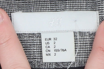 H&M Women Grey Check Slim Fit Blazer Size 4 Classic Workwear